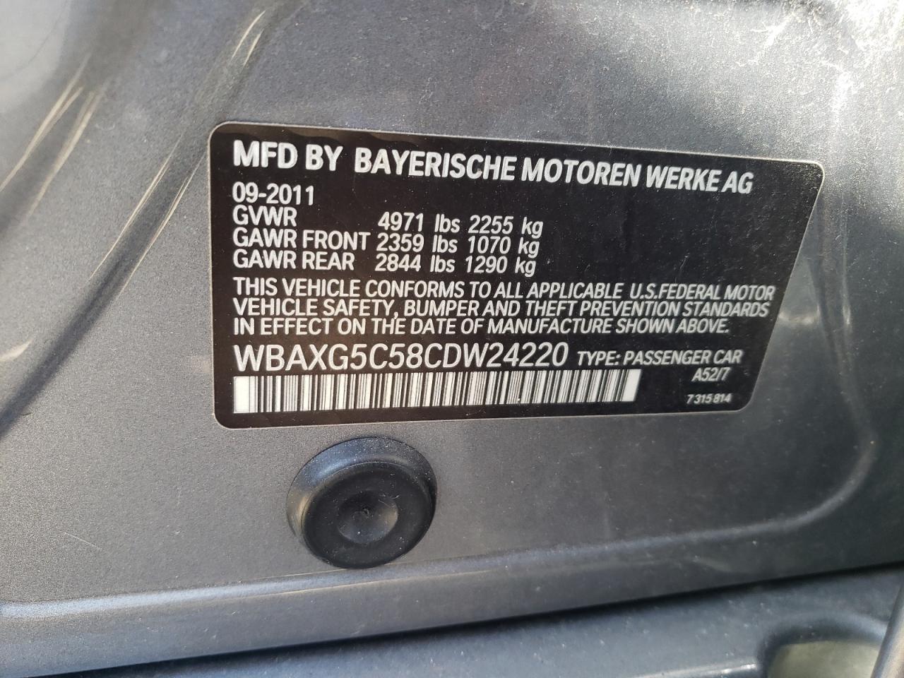 Photo 10 from auction – 2012 BMW 528 I with VIN WBAXG5C58CDW24220
