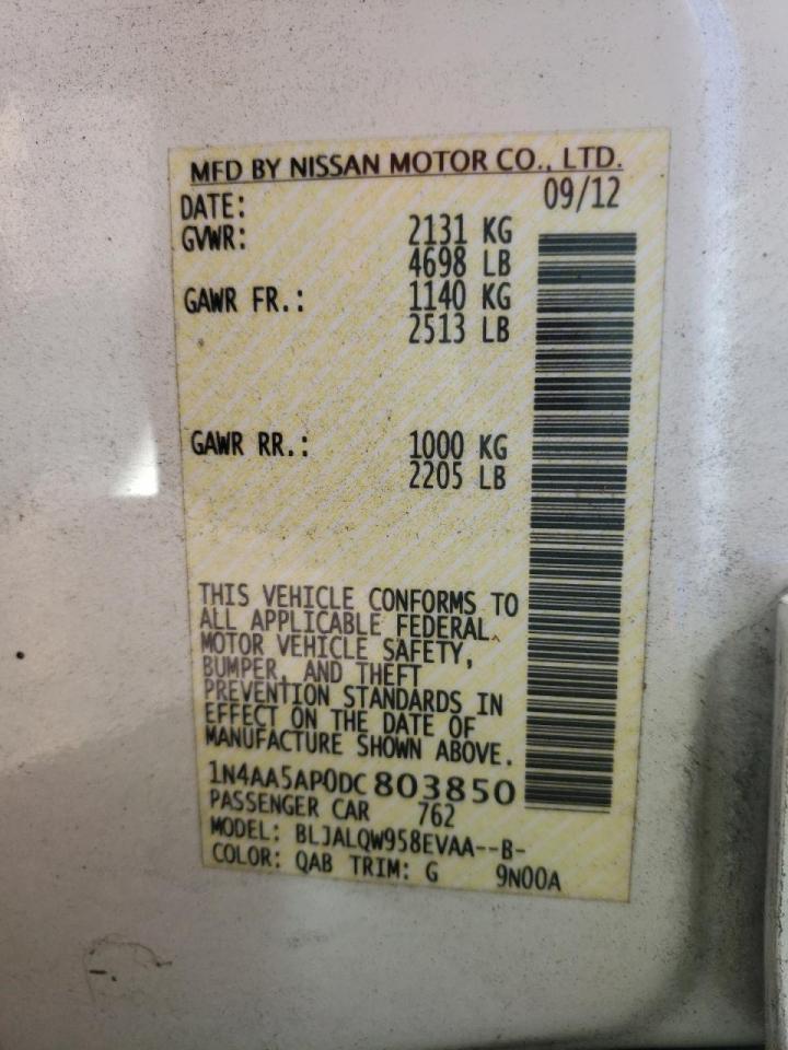 Photo 10 from auction – 2013 NISSAN MAXIMA with VIN 1N4AA5AP0DC803850
