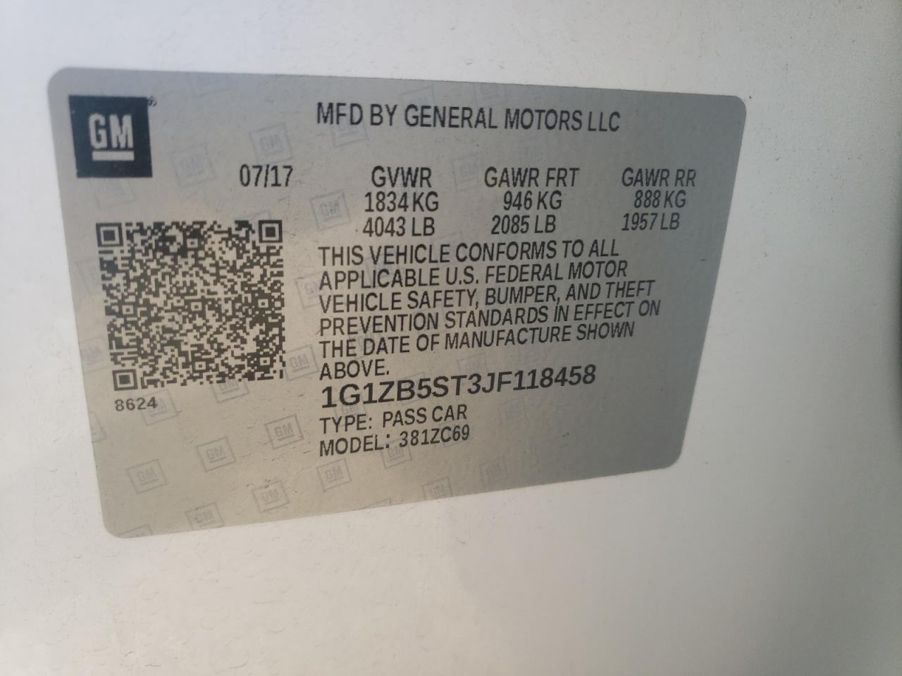 Photo 10 from auction – 2018 CHEVROLET MALIBU LS with VIN 1G1ZB5ST3JF118458