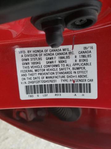 Photo 10 from auction – 2016 HONDA CIVIC EX with VIN 2HGFC2F72GH576231