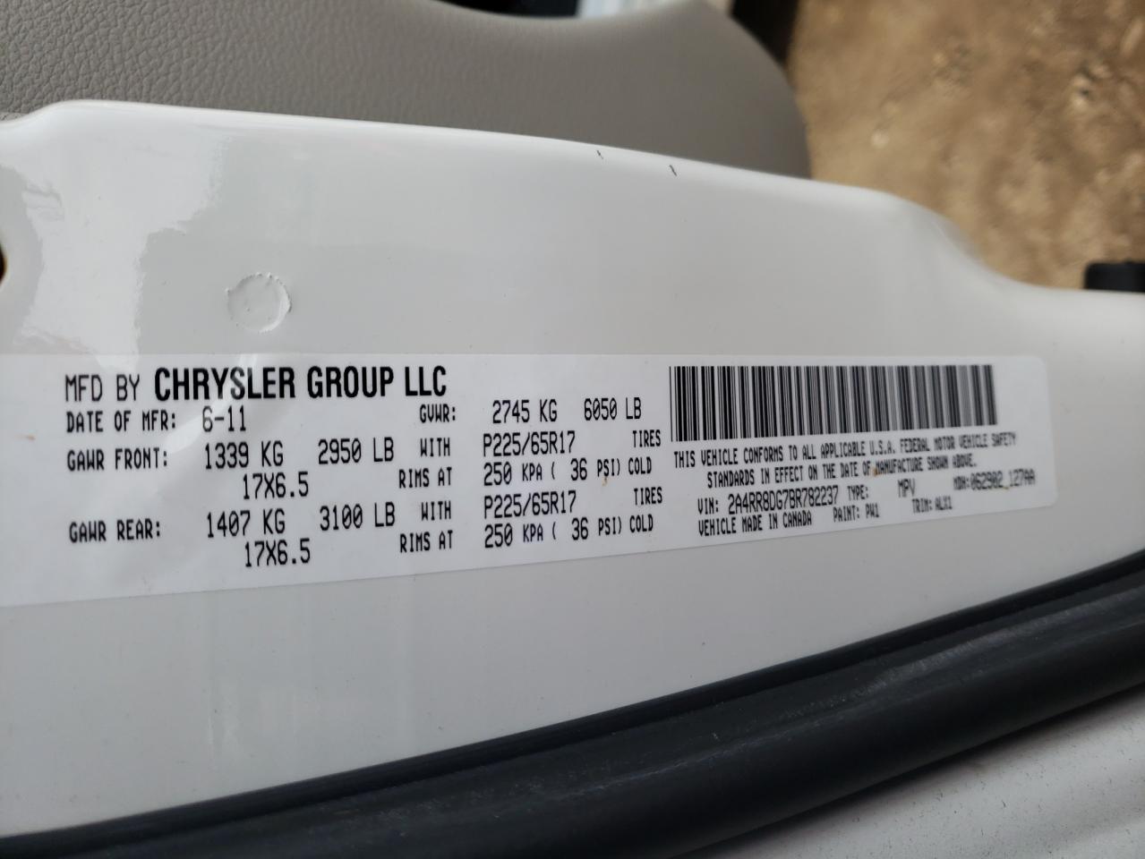 Photo 10 from auction – 2011 CHRYSLER TOWN & COU with VIN 2A4RR8DG7BR782237