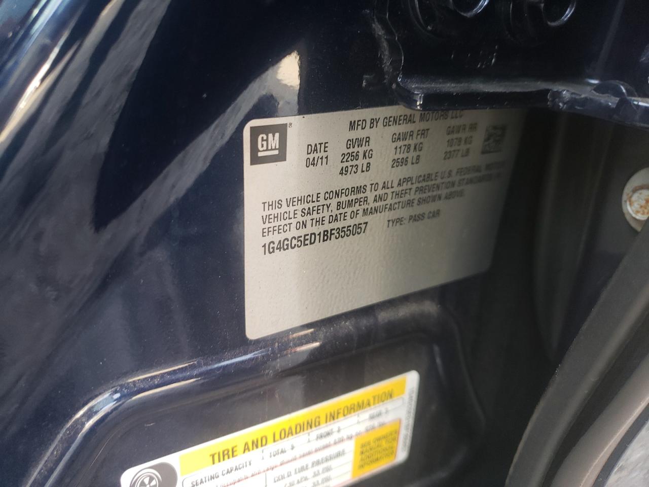 Photo 10 from auction – 2011 BUICK LACROSSE C with VIN 1G4GC5ED1BF355057