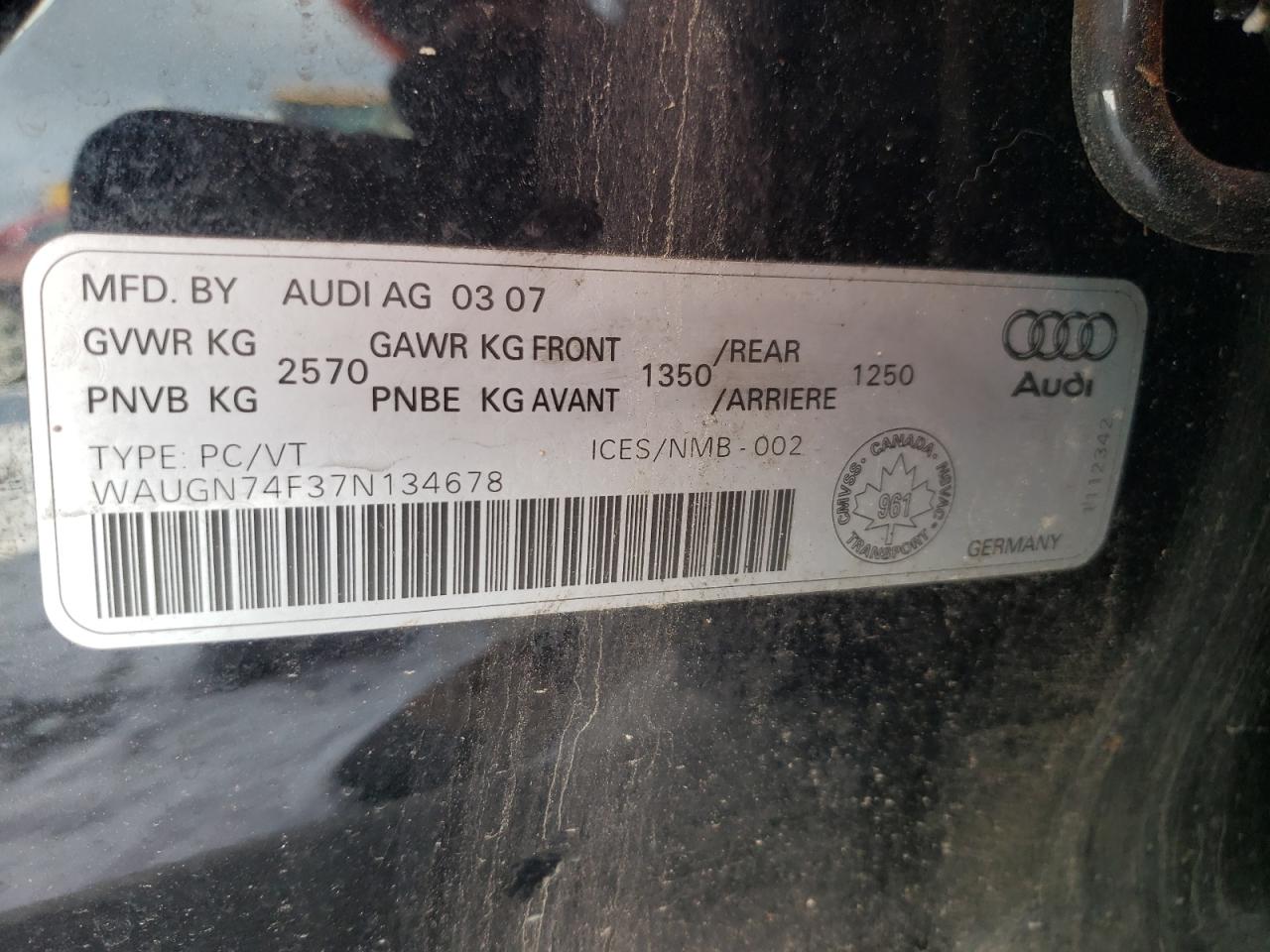 Photo 10 from auction – 2007 AUDI S6 QUATTRO with VIN WAUGN74F37N134678