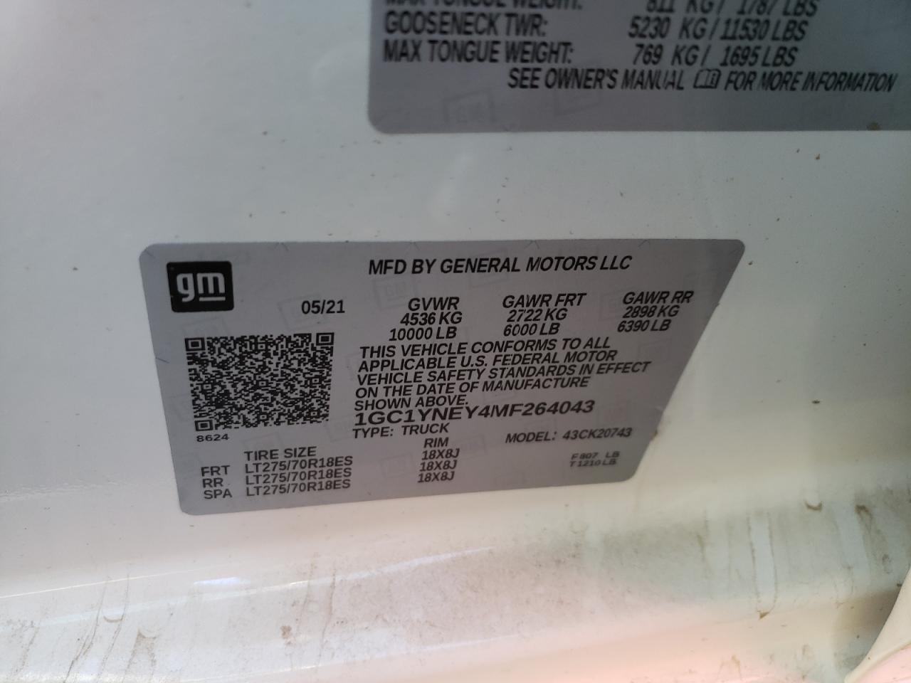 Photo 10 from auction – 2021 CHEVROLET SILVERADO with VIN 1GC1YNEY4MF264043