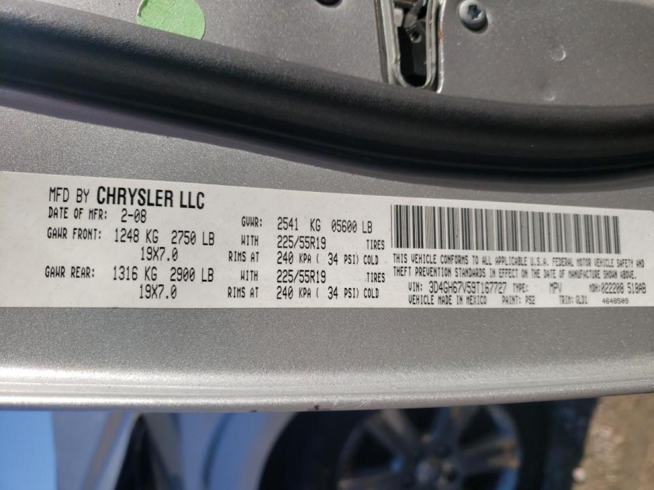Photo 10 from auction – 2009 DODGE JOURNEY R/ with VIN 3D4GH67V59T167727