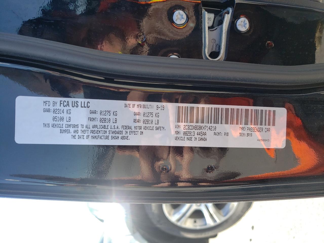 Photo 10 from auction – 2019 DODGE CHARGER SX with VIN 2C3CDXBG8KH714210