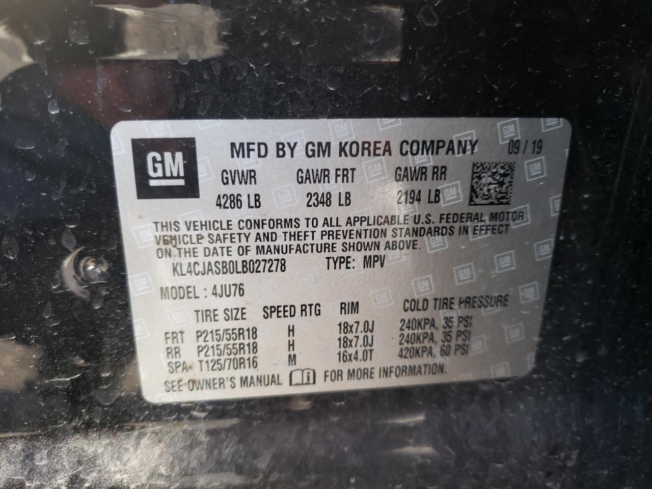 Photo 10 from auction – 2020 BUICK ENCORE PRE with VIN KL4CJASB0LB027278