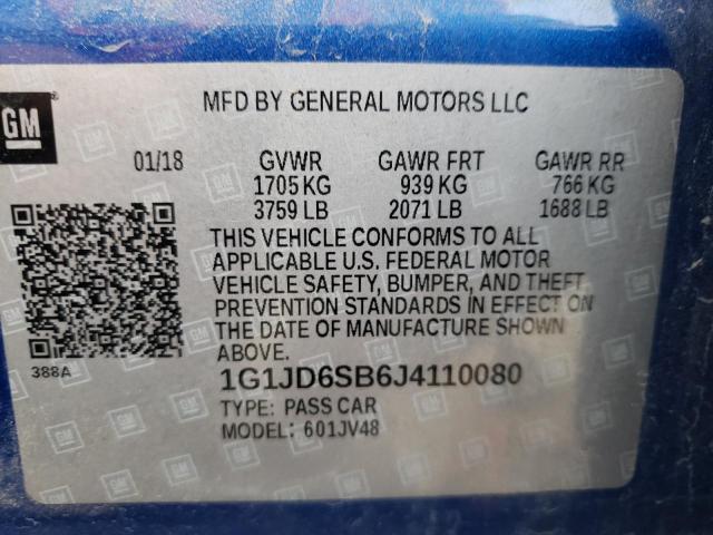 Photo 10 from auction – 2018 CHEVROLET SONIC LT with VIN 1G1JD6SB6J4110080