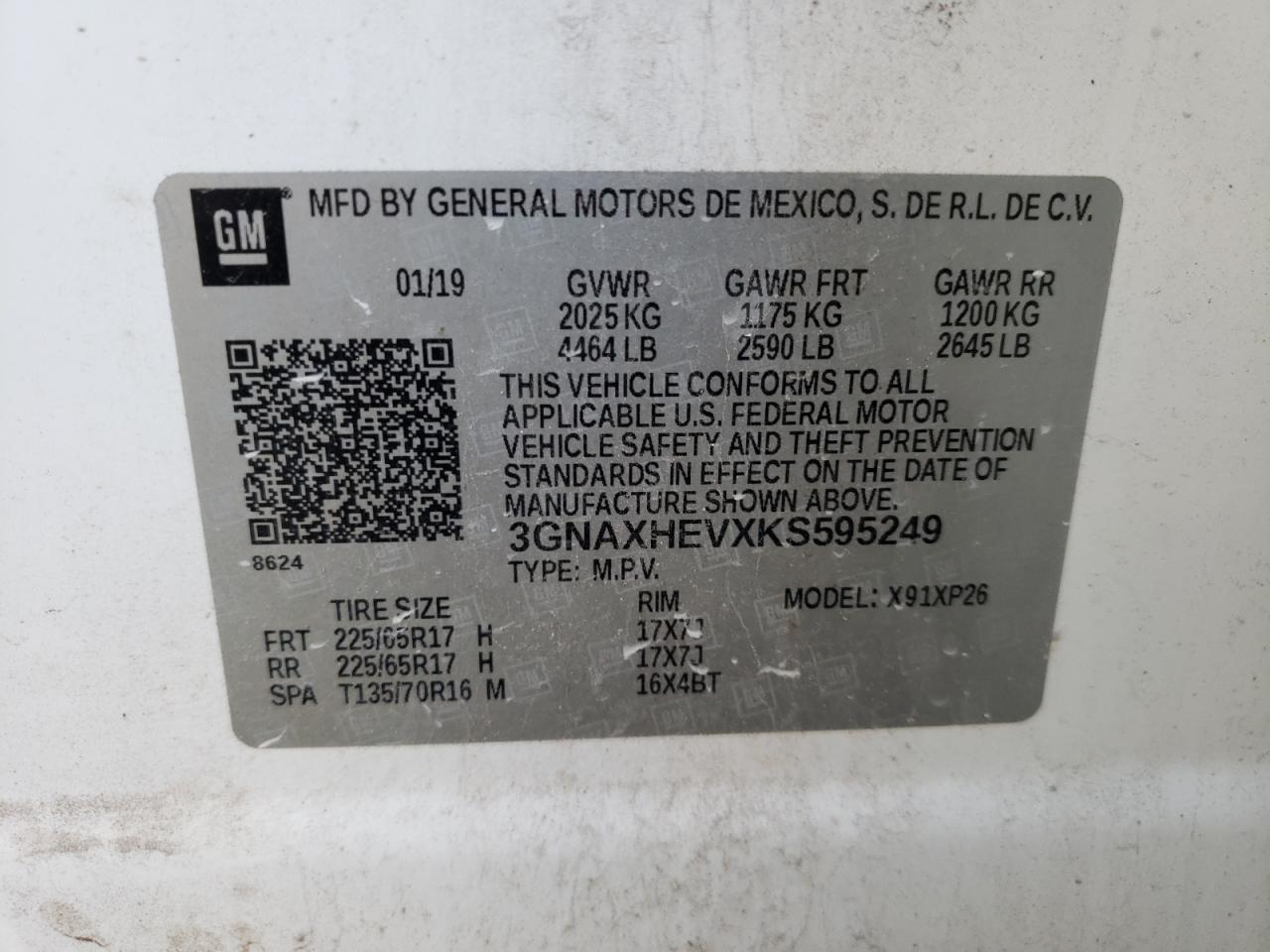 Photo 11 from auction – 2019 CHEVROLET EQUINOX LS with VIN 3GNAXHEVXKS595249