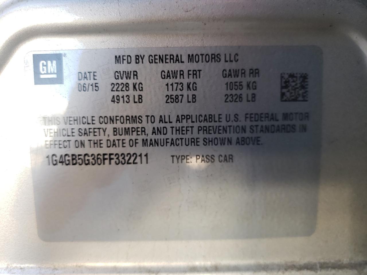 Photo 10 from auction – 2015 BUICK LACROSSE with VIN 1G4GB5G36FF332211