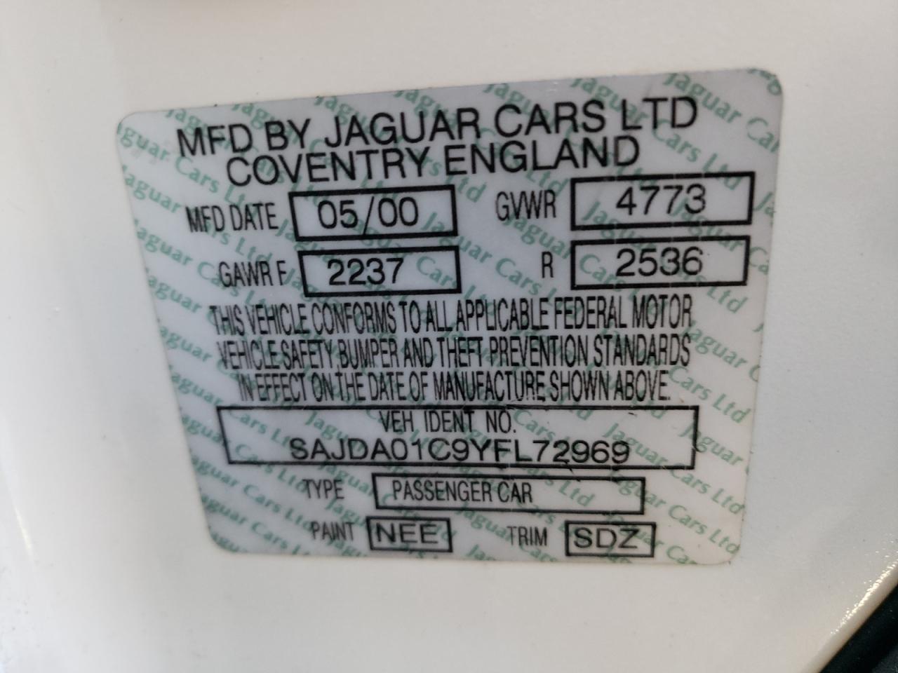 Photo 10 from auction – 2000 JAGUAR S-TYPE with VIN SAJDA01C9YFL72969