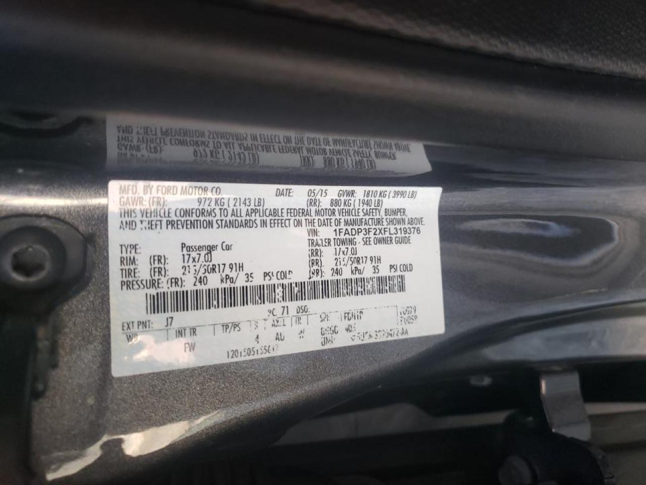 Photo 10 from auction – 2015 FORD FOCUS SE with VIN 1FADP3F2XFL319376