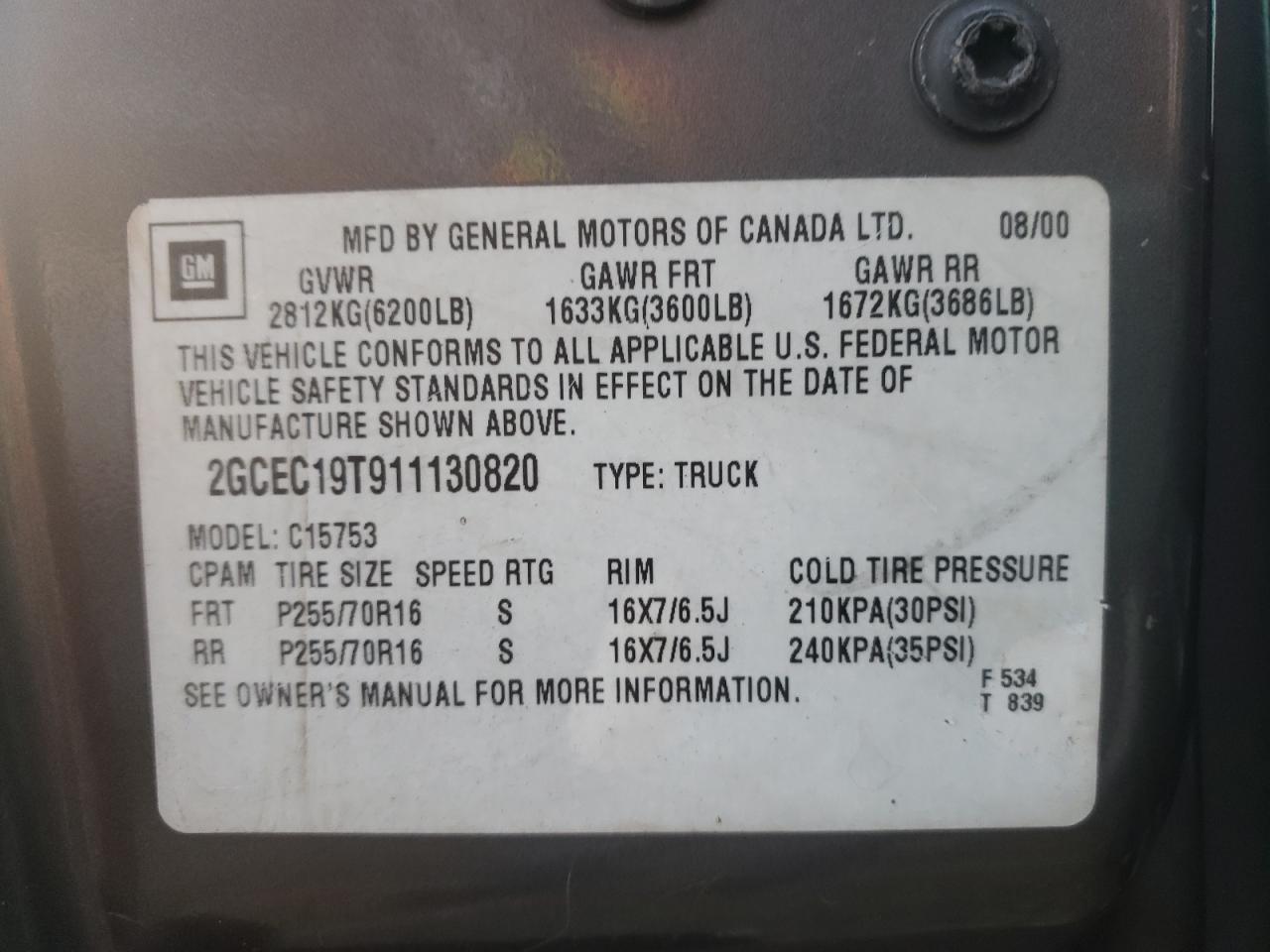 Photo 10 from auction – 2001 CHEVROLET SILVERADO with VIN 2GCEC19T911130820