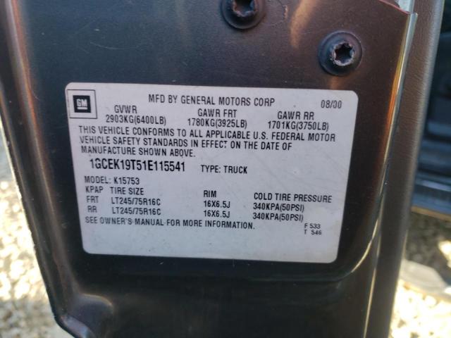 Photo 10 from auction – 2001 CHEVROLET SILVERADO with VIN 1GCEK19T51E115541