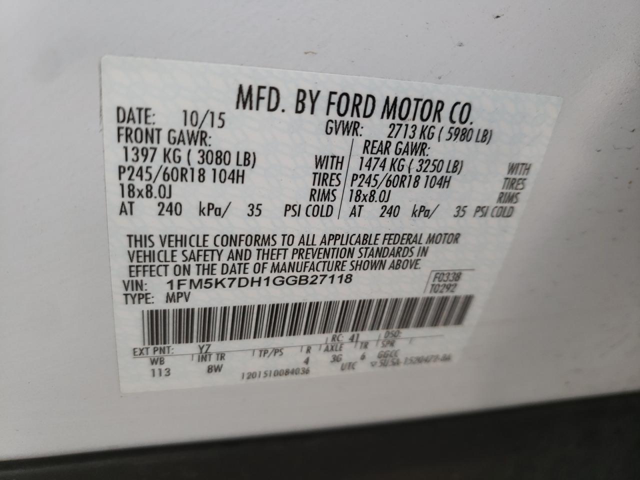 Photo 10 from auction – 2016 FORD EXPLORER X with VIN 1FM5K7DH1GGB27118