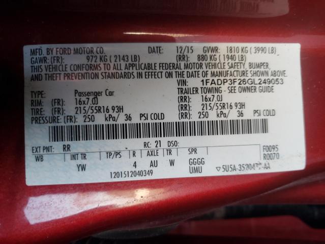 Photo 10 from auction – 2016 FORD FOCUS SE with VIN 1FADP3F26GL249053