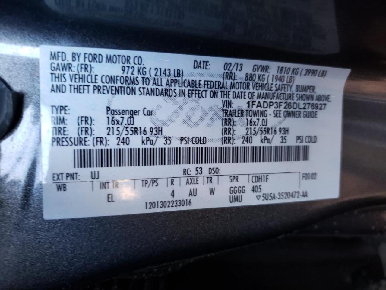 Photo 10 from auction – 2013 FORD FOCUS SE with VIN 1FADP3F26DL276927