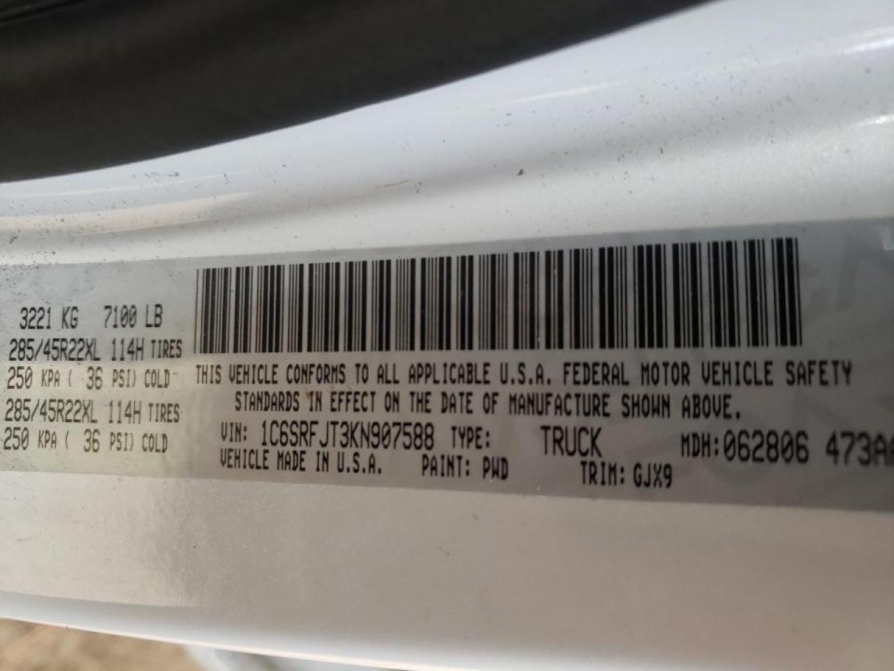 Photo 10 from auction – 2019 RAM 1500 LARAM with VIN 1C6SRFJT3KN907588