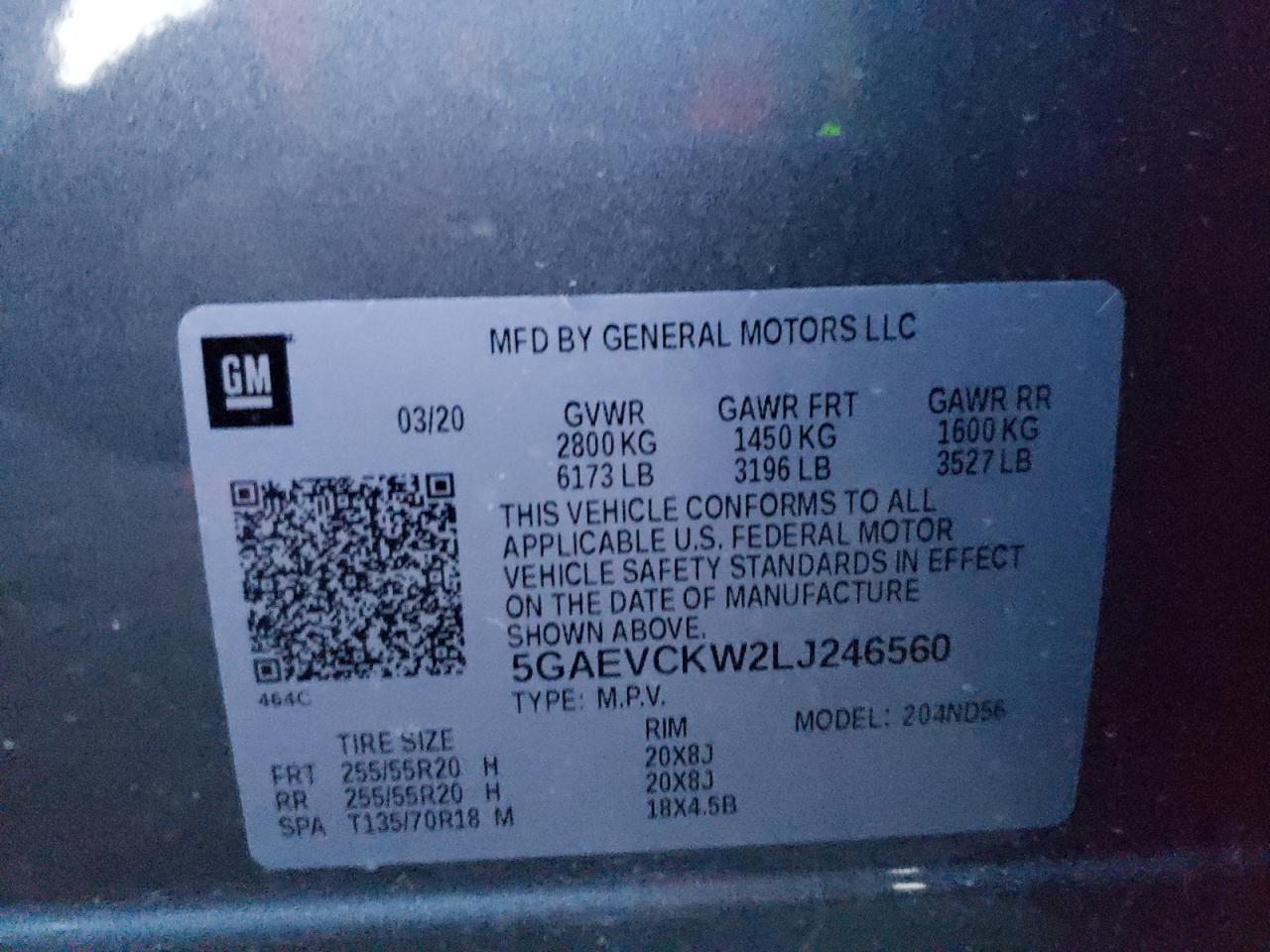 Photo 10 from auction – 2020 BUICK ENCLAVE with VIN 5GAEVCKW2LJ246560