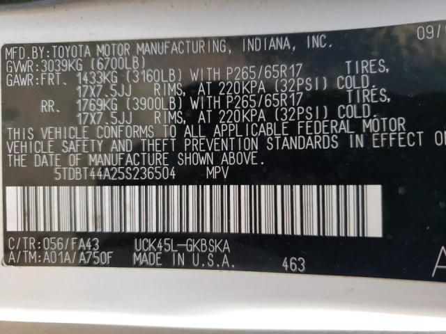 Photo 10 from auction – 2005 TOYOTA SEQUOIA SR with VIN 5TDBT44A25S236504