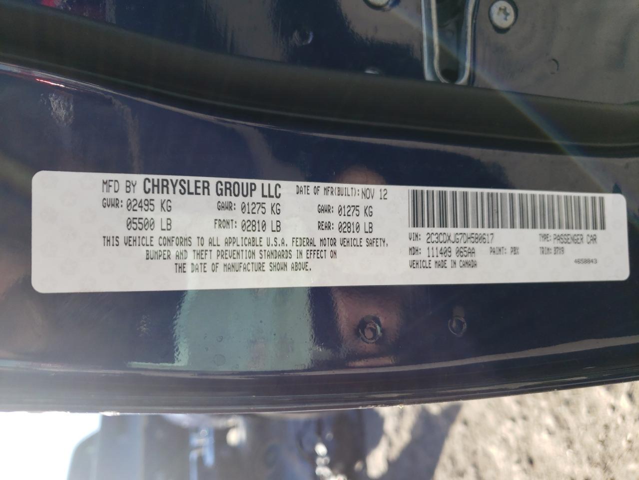 Photo 10 from auction – 2013 DODGE CHARGER SX with VIN 2C3CDXJG7DH580617