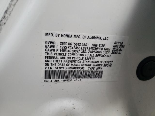 Photo 10 from auction – 2018 HONDA PILOT ELIT with VIN 5FNYF6H09JB019500