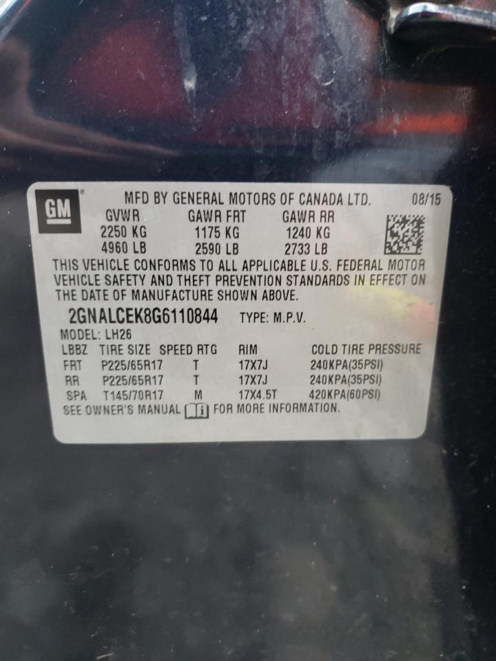 Photo 10 from auction – 2016 CHEVROLET EQUINOX LT with VIN 2GNALCEK8G6110844