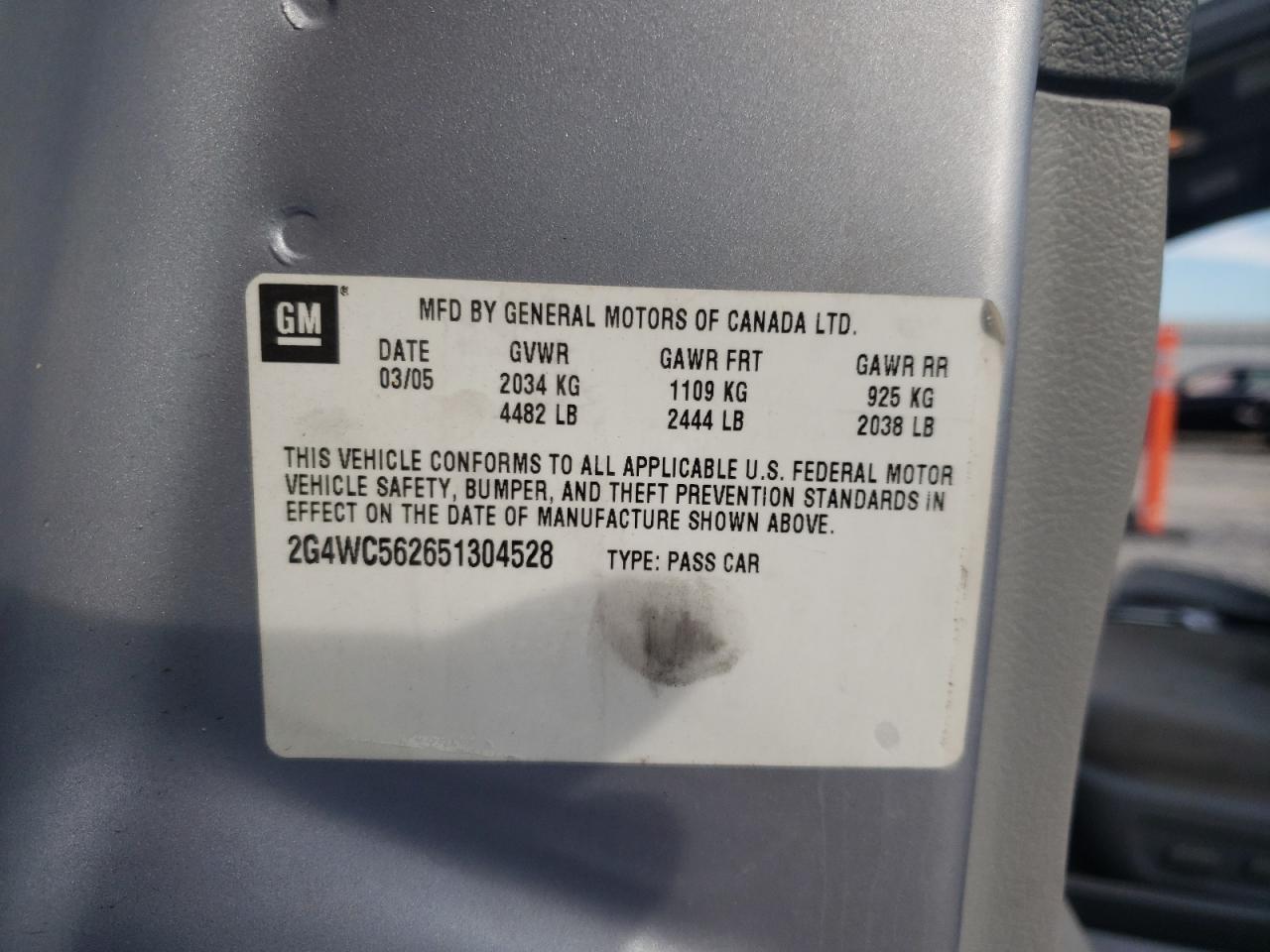 Photo 10 from auction – 2005 BUICK LACROSSE with VIN 2G4WC562651304528