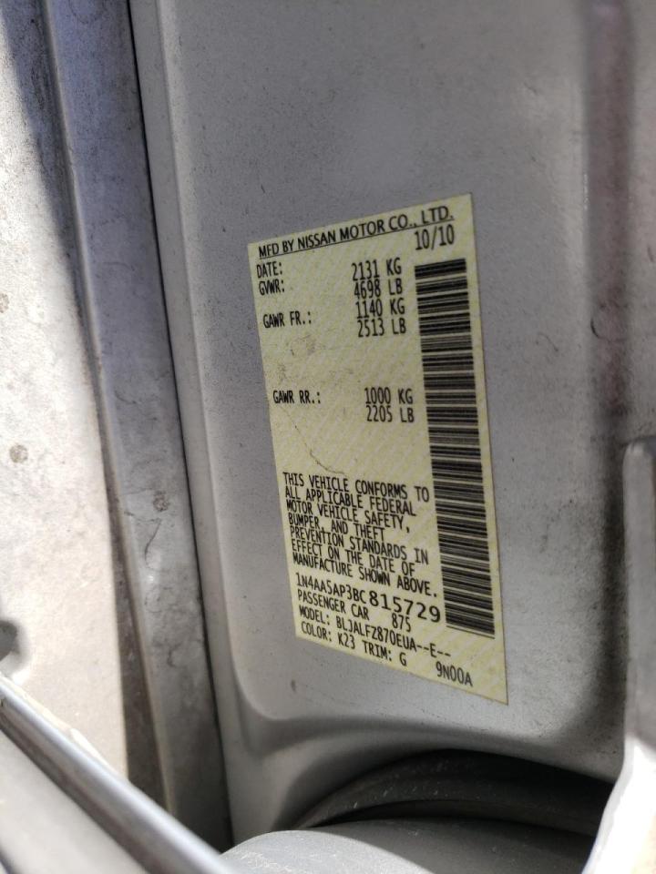 Photo 10 from auction – 2011 NISSAN MAXIMA S with VIN 1N4AA5AP3BC815729