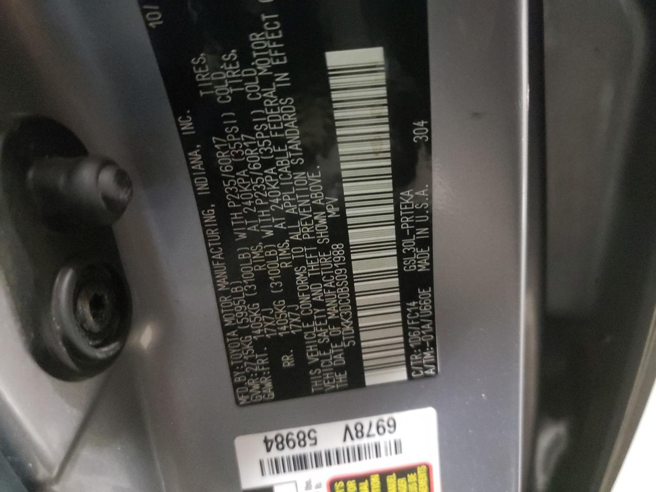 Photo 10 from auction – 2011 TOYOTA SIENNA LE with VIN 5TDKK3DC0BS091988