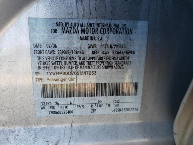 Photo 10 from auction – 2006 MAZDA 6 S with VIN 1YVHP80D765M47253
