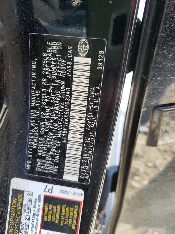 Photo 10 from auction – 2016 TOYOTA CAMRY LE with VIN 4T1BF1FKXGU163940