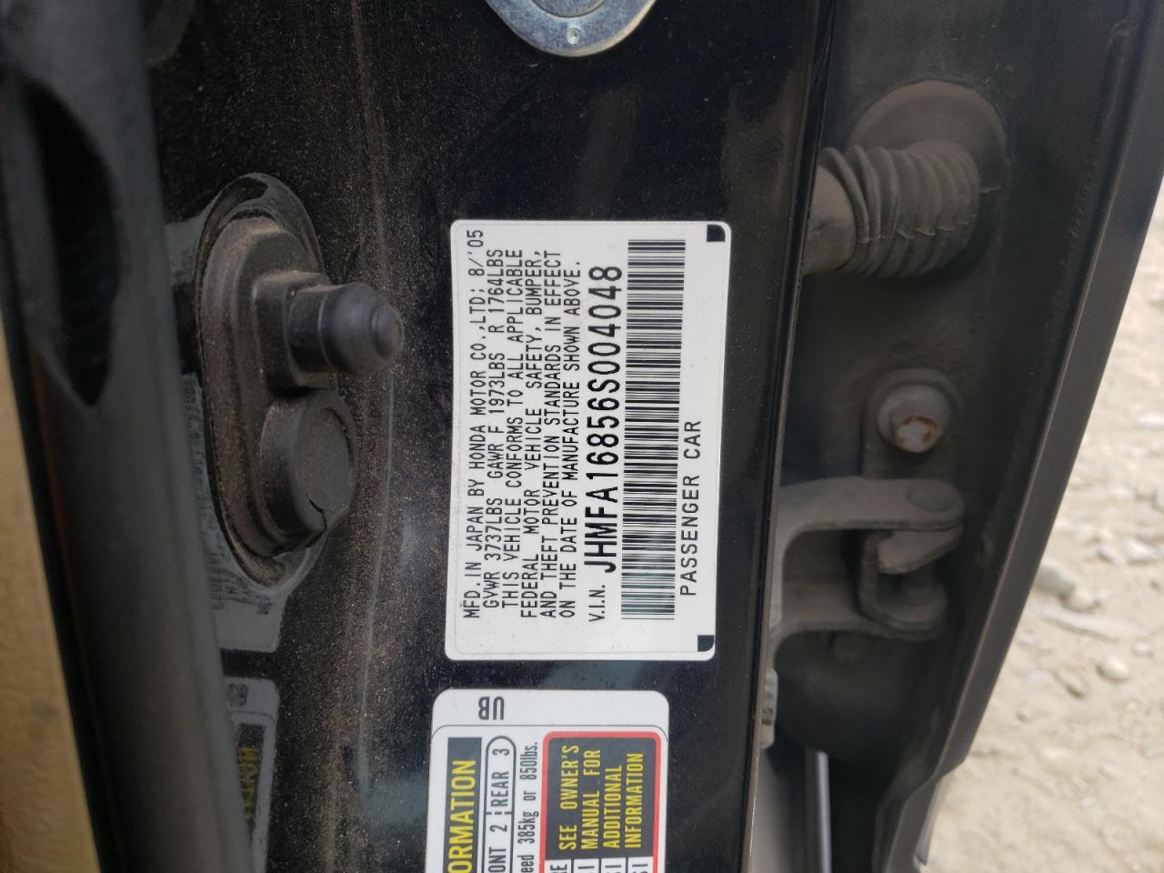 Photo 10 from auction – 2006 HONDA CIVIC EX with VIN JHMFA16856S004048