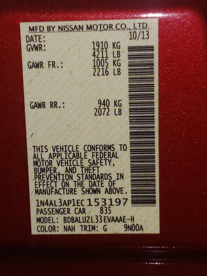 Photo 10 from auction – 2014 NISSAN ALTIMA 2.5 with VIN 1N4AL3AP1EC153197