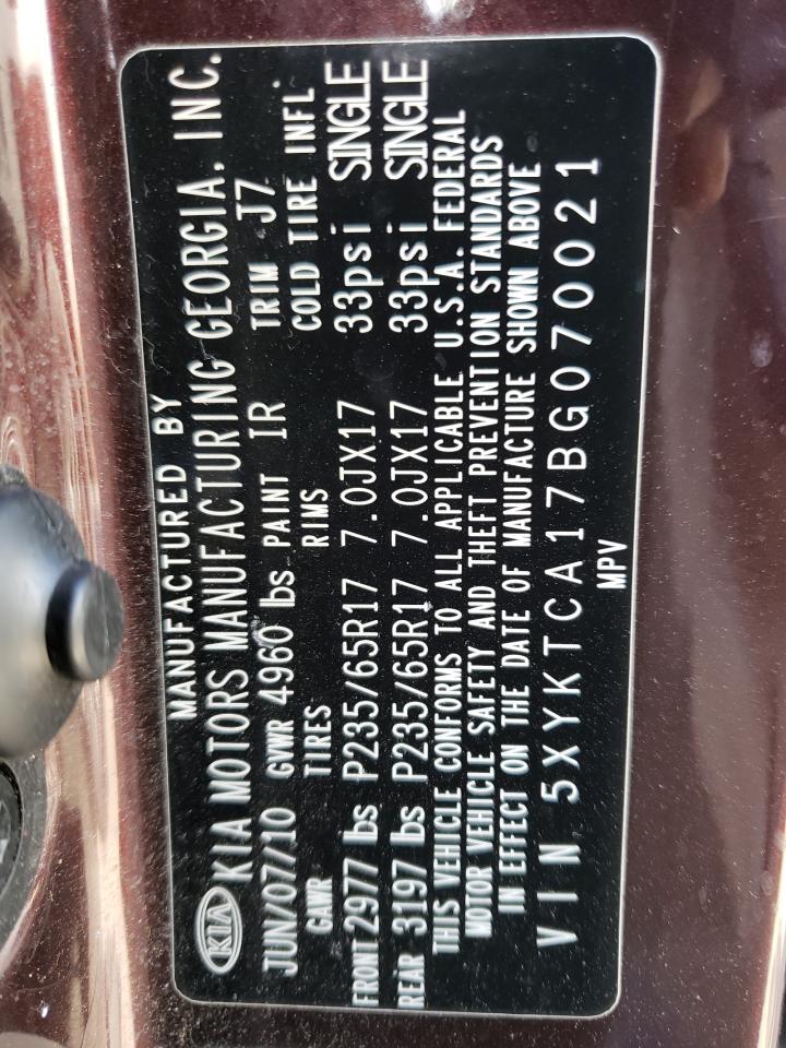 Photo 10 from auction – 2011 KIA SORENTO BA with VIN 5XYKTCA17BG070021