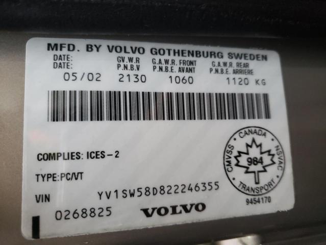 VOLVO V70 2.4T 2002 with VIN YV1SW58D822246355 - Photo from auction