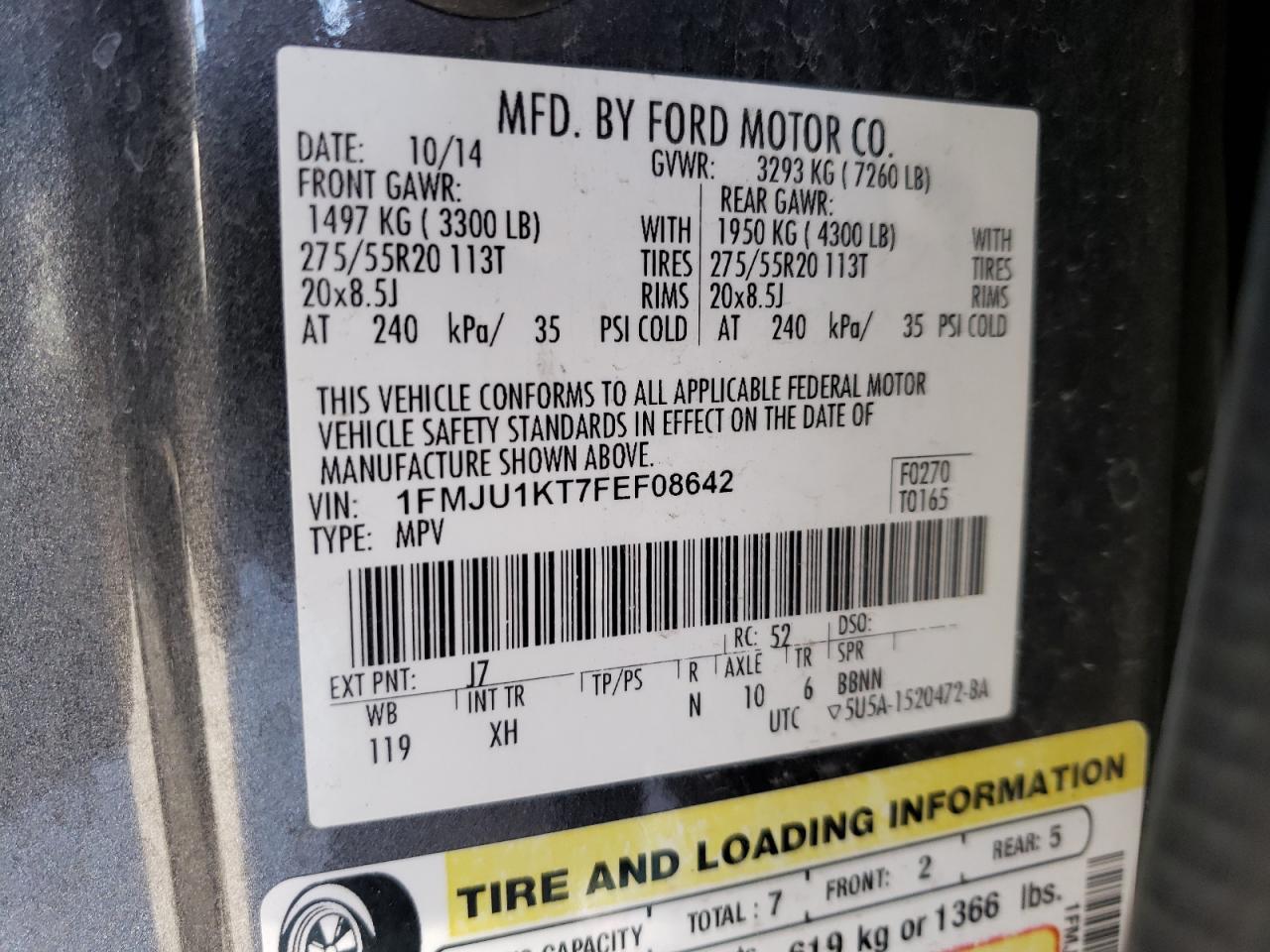 Photo 10 from auction – 2015 FORD EXPEDITION with VIN 1FMJU1KT7FEF08642