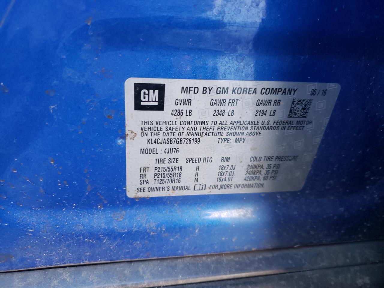 Photo 10 from auction – 2016 BUICK ENCORE with VIN KL4CJASB7GB726199