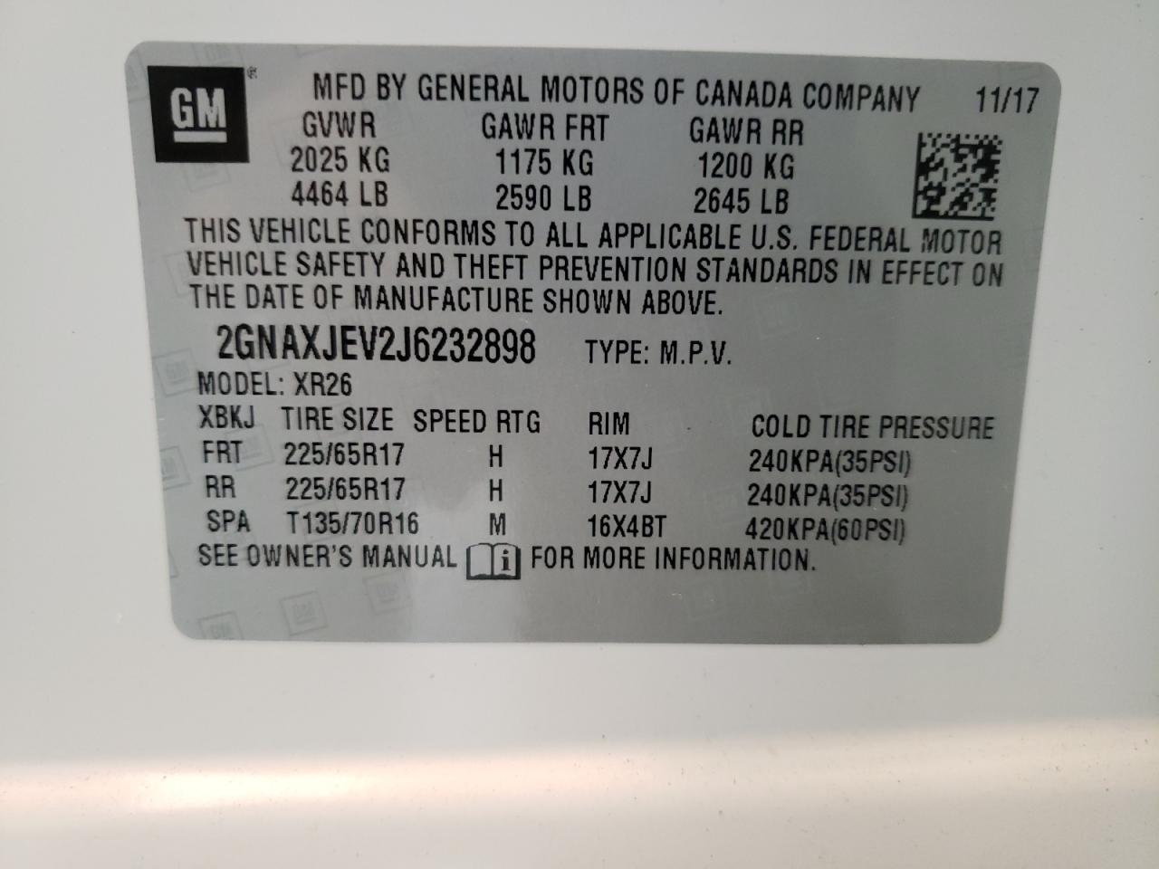 Photo 10 from auction – 2018 CHEVROLET EQUINOX LT with VIN 2GNAXJEV2J6232898