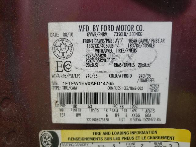 Photo 10 from auction – 2010 FORD F150 SUPER with VIN 1FTFW1EV0AFD14765