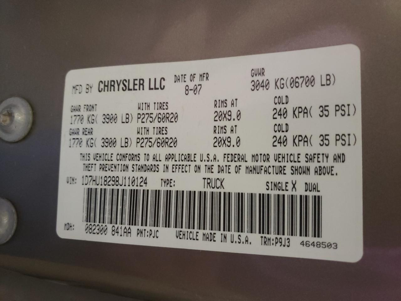 Photo 10 from auction – 2008 DODGE RAM 1500 S with VIN 1D7HU18298J110124