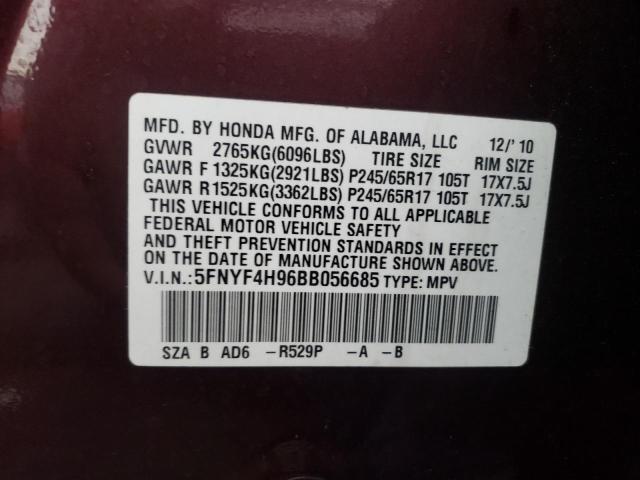 Photo 10 from auction – 2011 HONDA PILOT TOUR with VIN 5FNYF4H96BB056685
