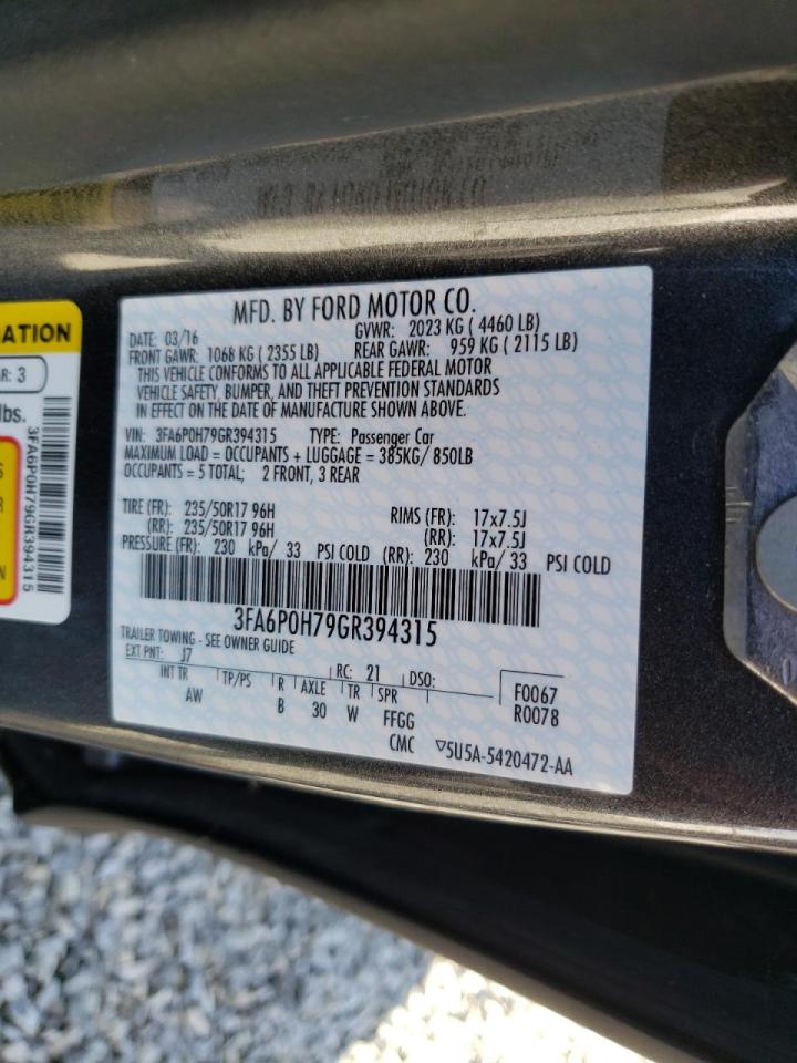 Photo 10 from auction – 2016 FORD FUSION SE with VIN 3FA6P0H79GR394315