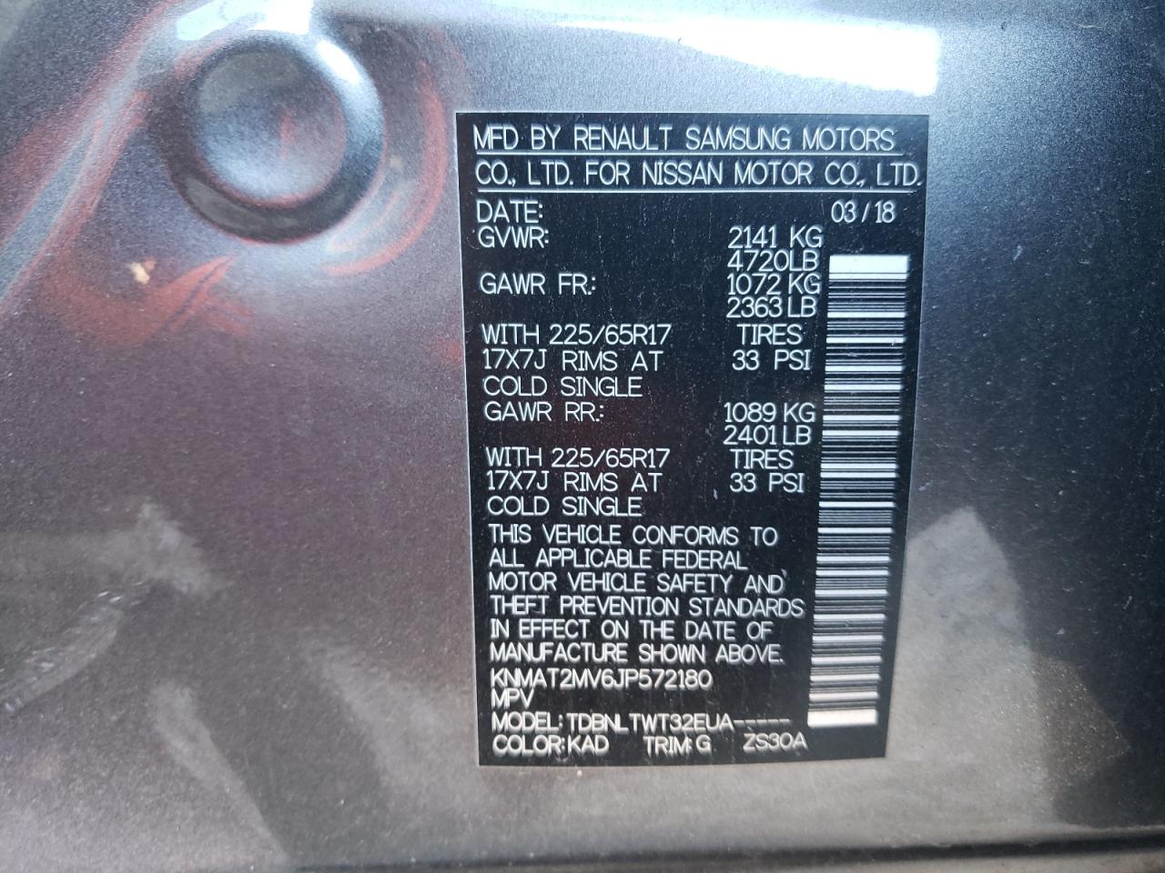 Photo 10 from auction – 2018 NISSAN ROGUE S with VIN KNMAT2MV6JP572180