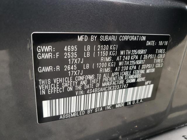 Photo 10 from auction – 2019 SUBARU OUTBACK 2. with VIN 4S4BSAHC3K3237747