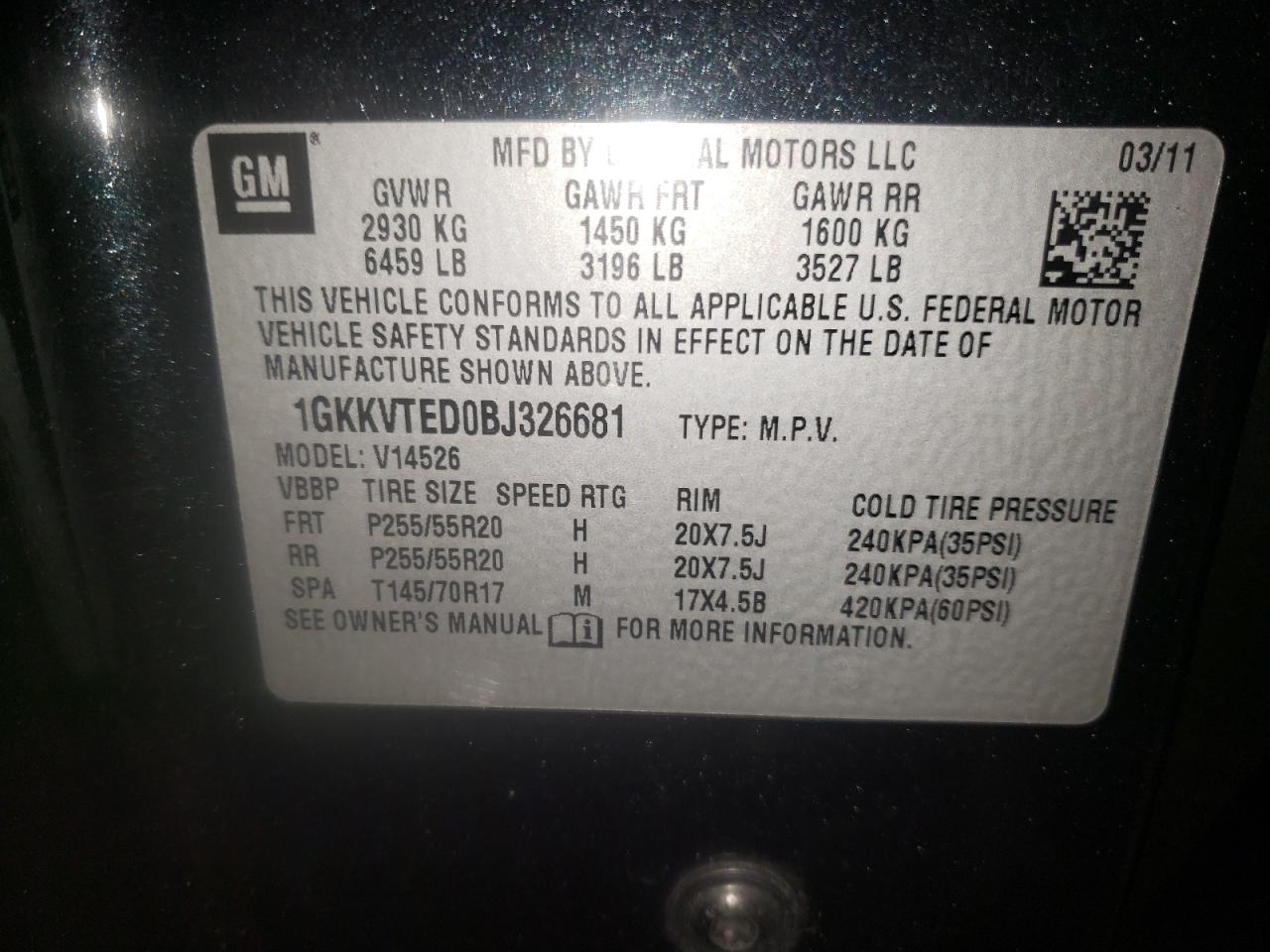 Foto 10 de la subasta – 2011 GMC ACADIA DEN con VIN 1GKKVTED0BJ326681