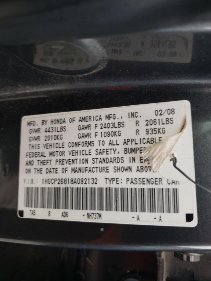Photo 10 from auction – 2008 HONDA ACCORD with VIN 1HGCP26818A092132