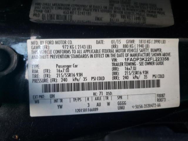 Photo 10 from auction – 2015 FORD FOCUS SE with VIN 1FADP3K22FL223358
