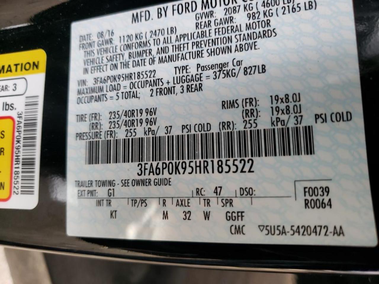 Photo 10 from auction – 2017 FORD FUSION TIT with VIN 3FA6P0K95HR185522