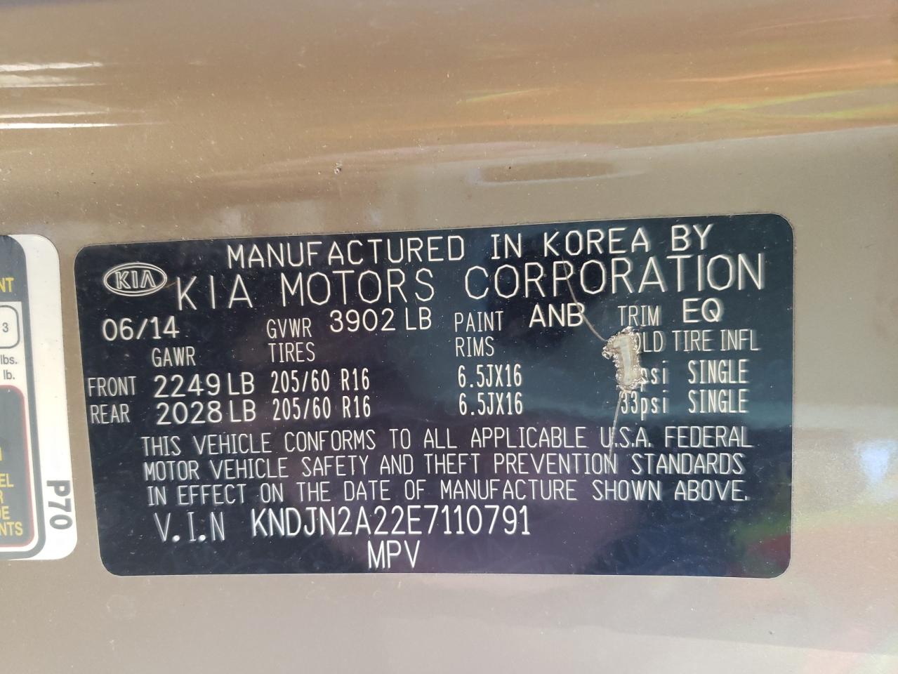 Photo 10 from auction – 2014 KIA SOUL with VIN KNDJN2A22E7110791
